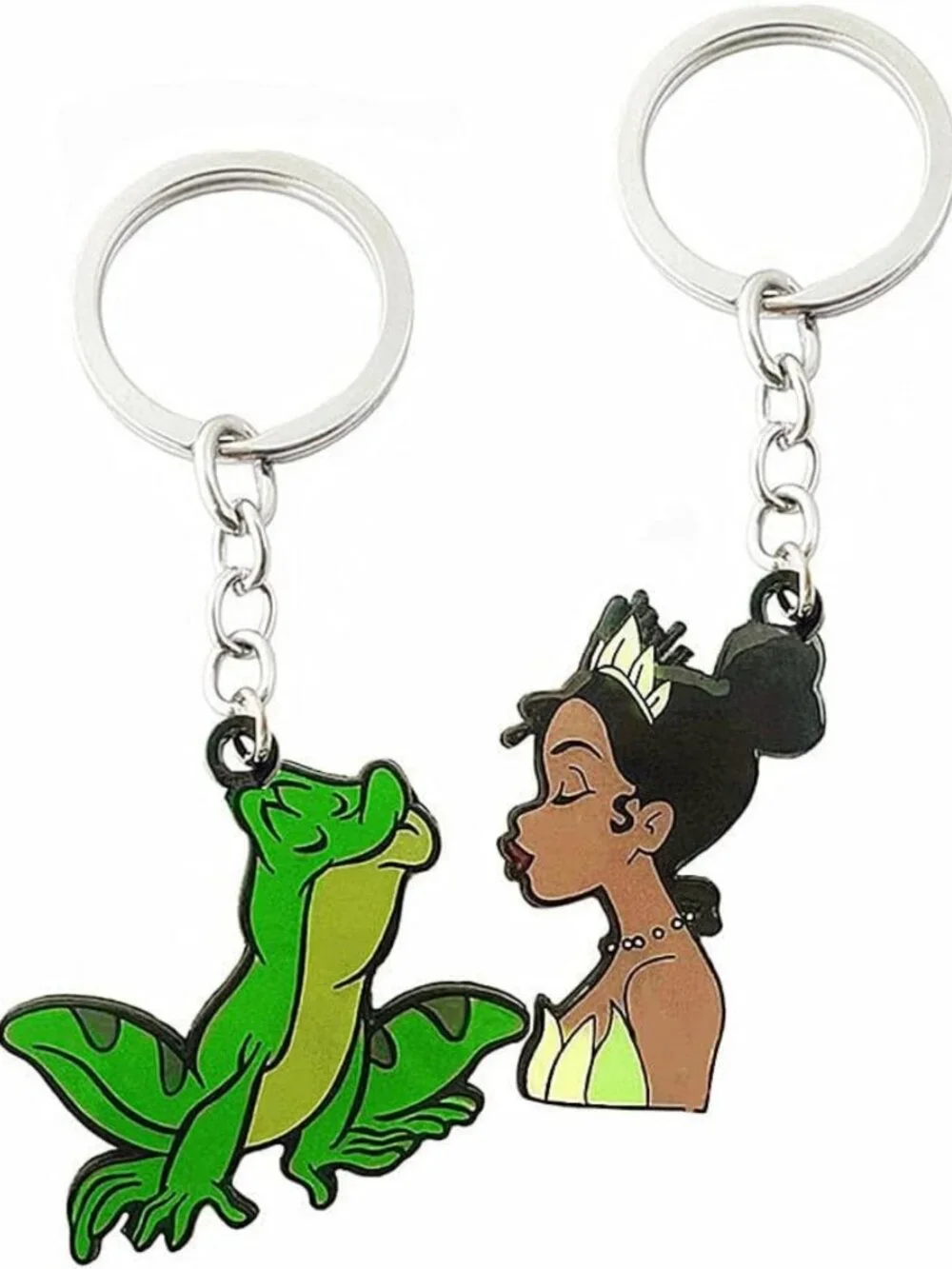 Adorable Couples Keychain Set - 2 Metal Frog Keychains, Green & Gold, Cute Gift